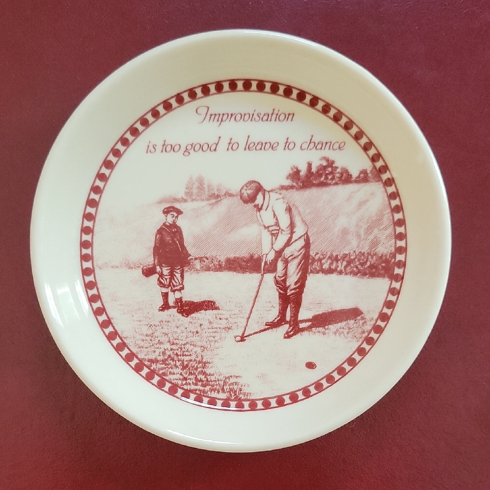 Vintage Golf-Themed Cream and Red Plate